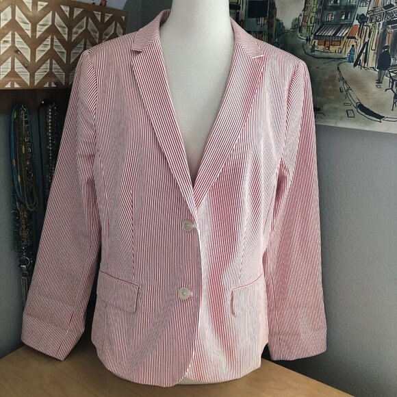 Talbots Corsage Striped Cotton Blazer - Office Siren Corp Core - Picture 3 of 11